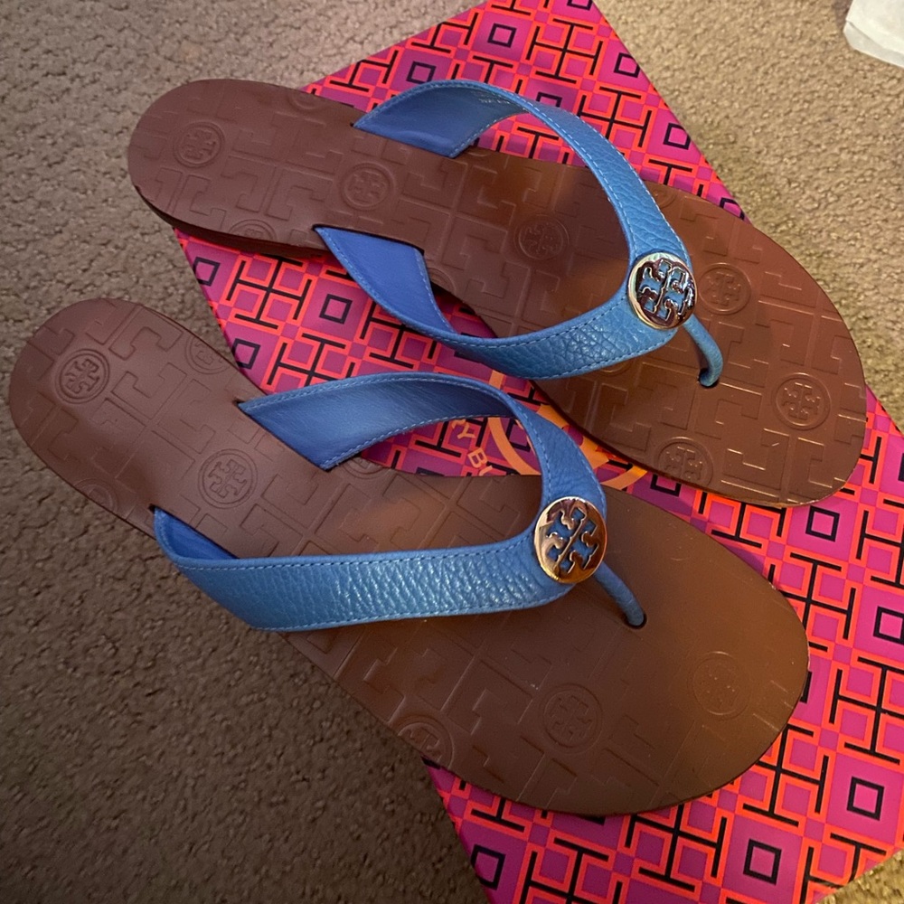 Tory Burch, denim blue leather sandals, size 9